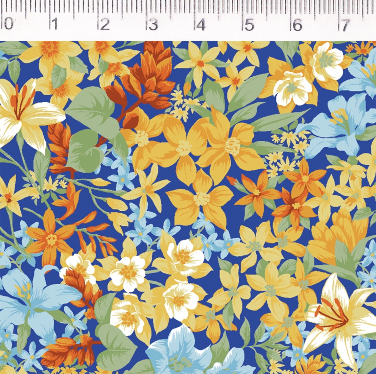 Tricoline Estampado Floral Colorido Fundo Azul Renatta Tecidos