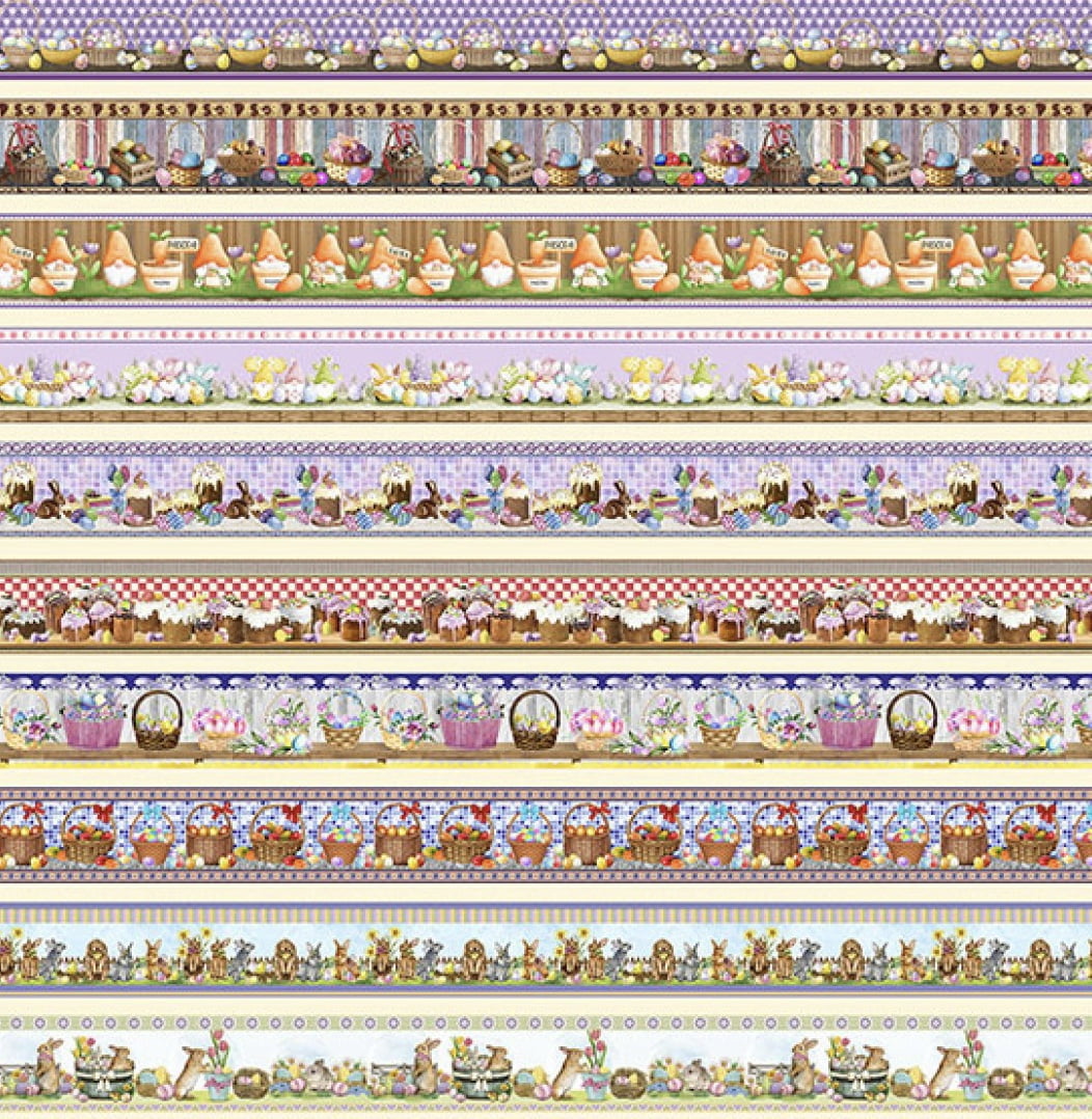 Tricoline estampa digital barrado coelhos e doces - CORTES 0,55m x 1,50m