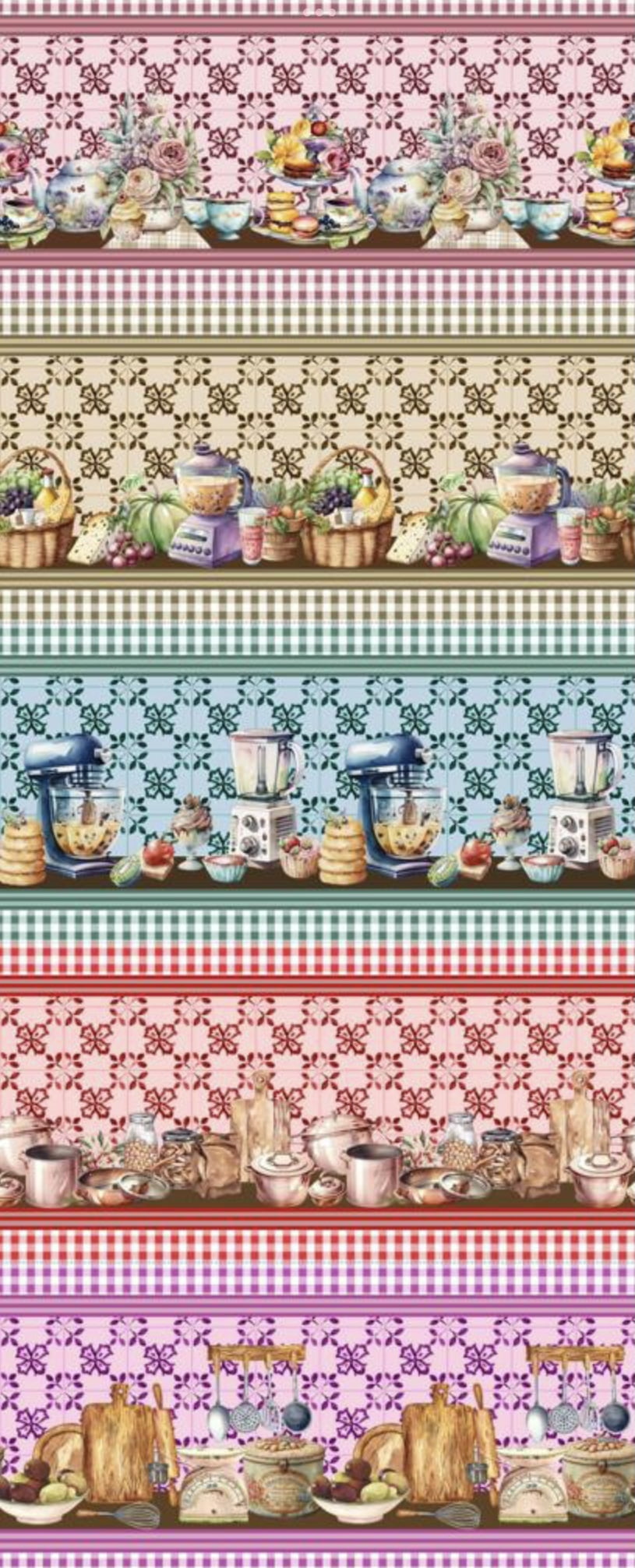 Tricoline estampa digital barrado cozinha prática  - CORTES 0,55m x 1,50m