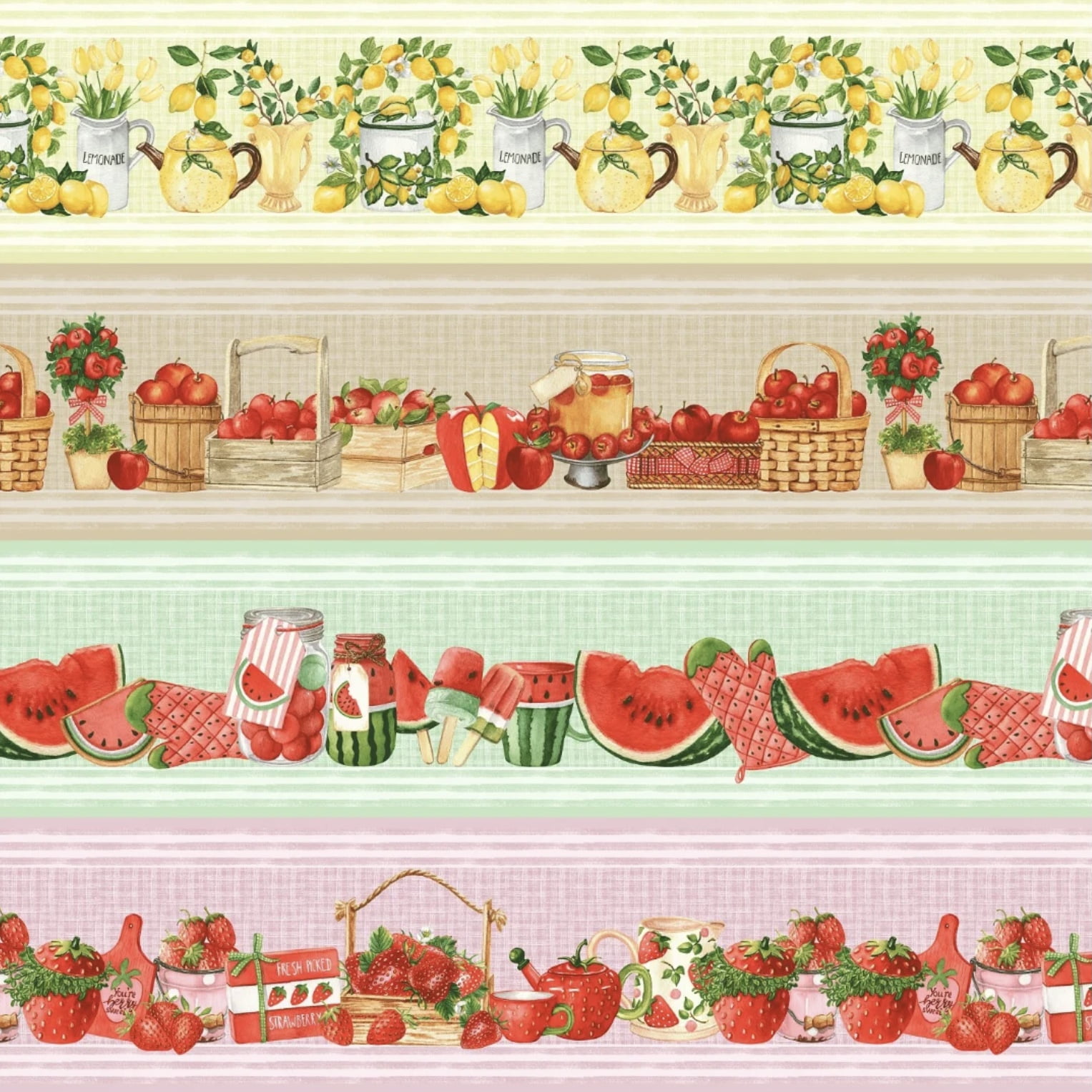 Tricoline estampa digital barrado festival de frutas   - CORTES 0,55m x 1,50m