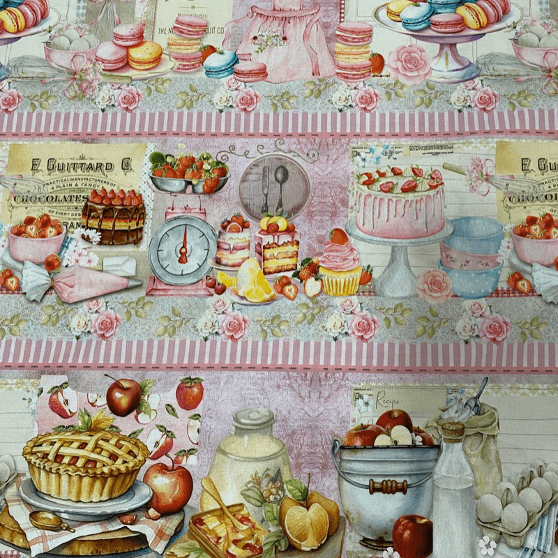 Tricoline estampa digital barrado confeitaria vintage  - CORTES 0,55m x 1,50m