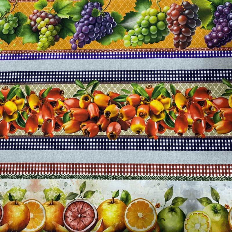 Tricoline estampa digital barrado frutas coloridas  - CORTES 0,55m x 1,50m