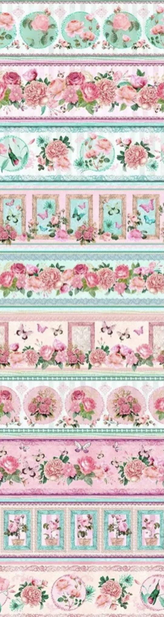 Tricoline estampa digital barrado flores e menta  - CORTES 0,55m x 1,50m