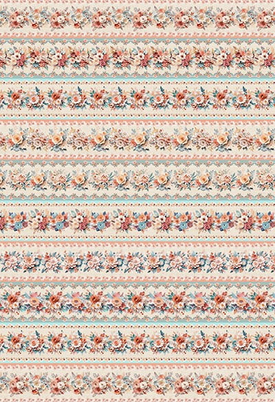 Tricoline estampa digital barrado floral 3D rose - CORTES 0,55m x 1,50m 