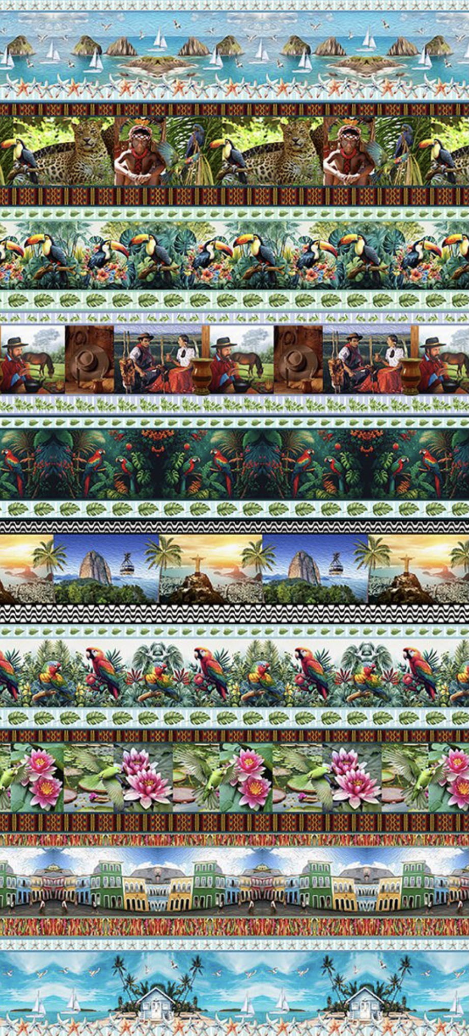 Tricoline estampa digital barrado brasileiro  - CORTES 0,55m x 1,50m 