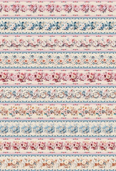 Tricoline estampa digital barrado floral 3D azul  - CORTES 0,55m x 1,50m 