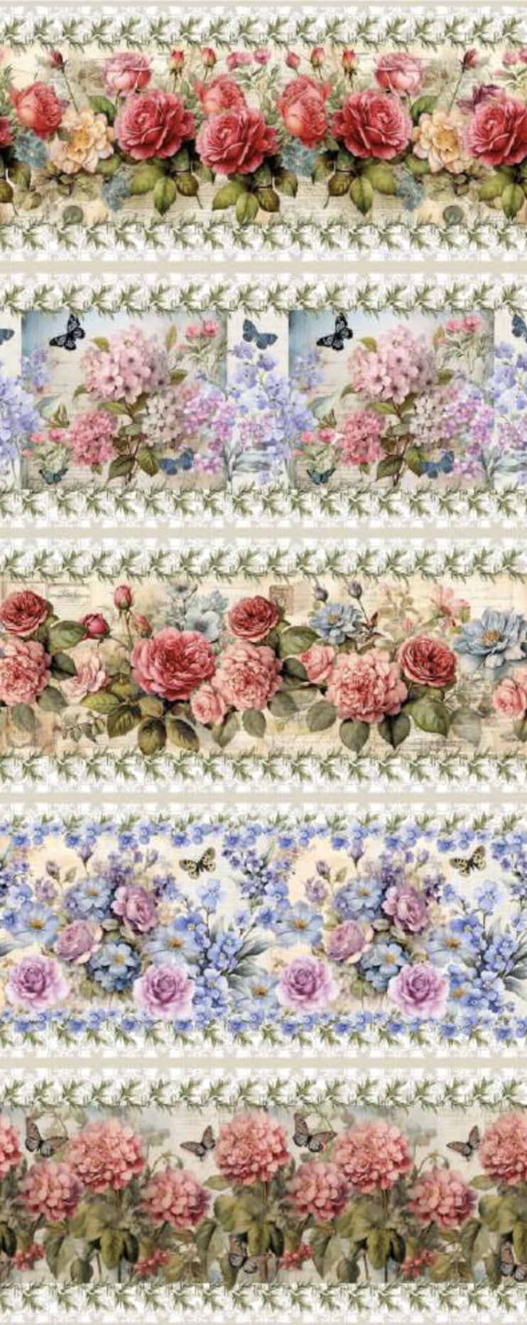 Tricoline estampa digital barrado floral vintage  - CORTES 0,55m x 1,50m 