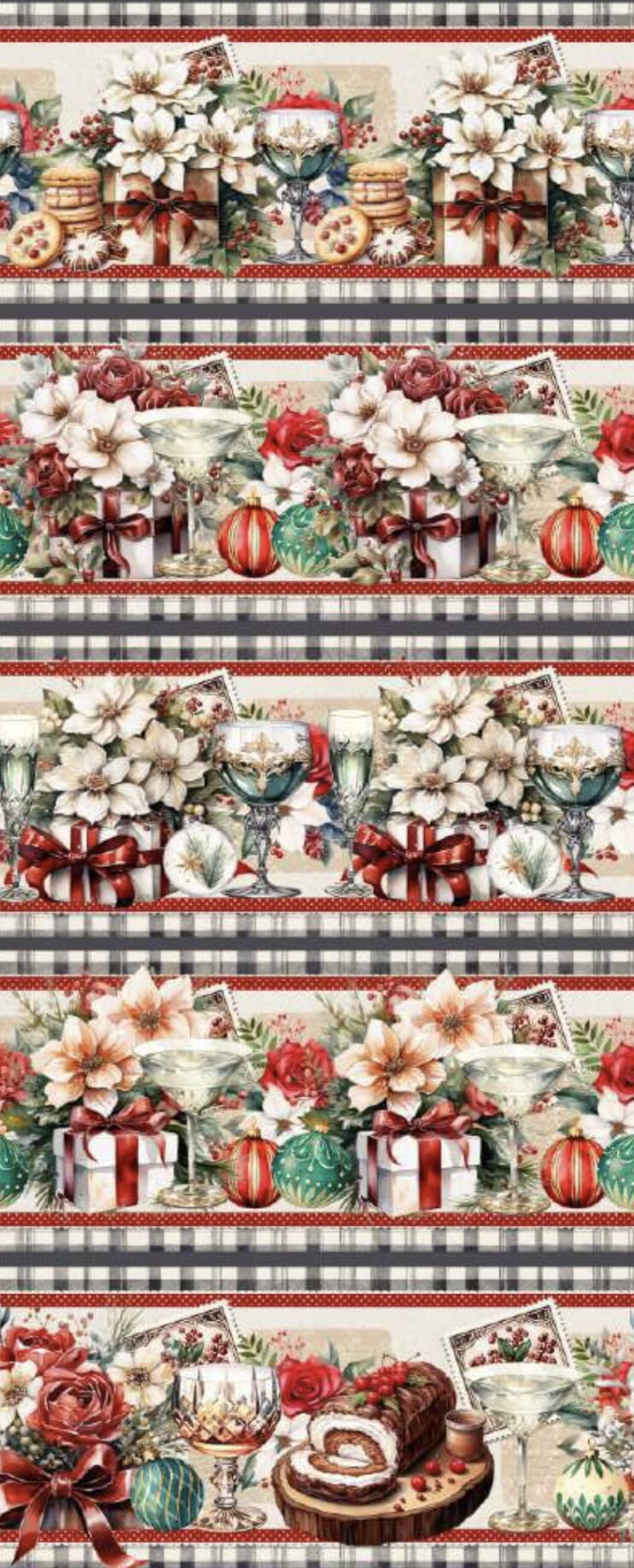 Tricoline estampa digital barrado decor de natal  - CORTES 0,55m x 1,50m