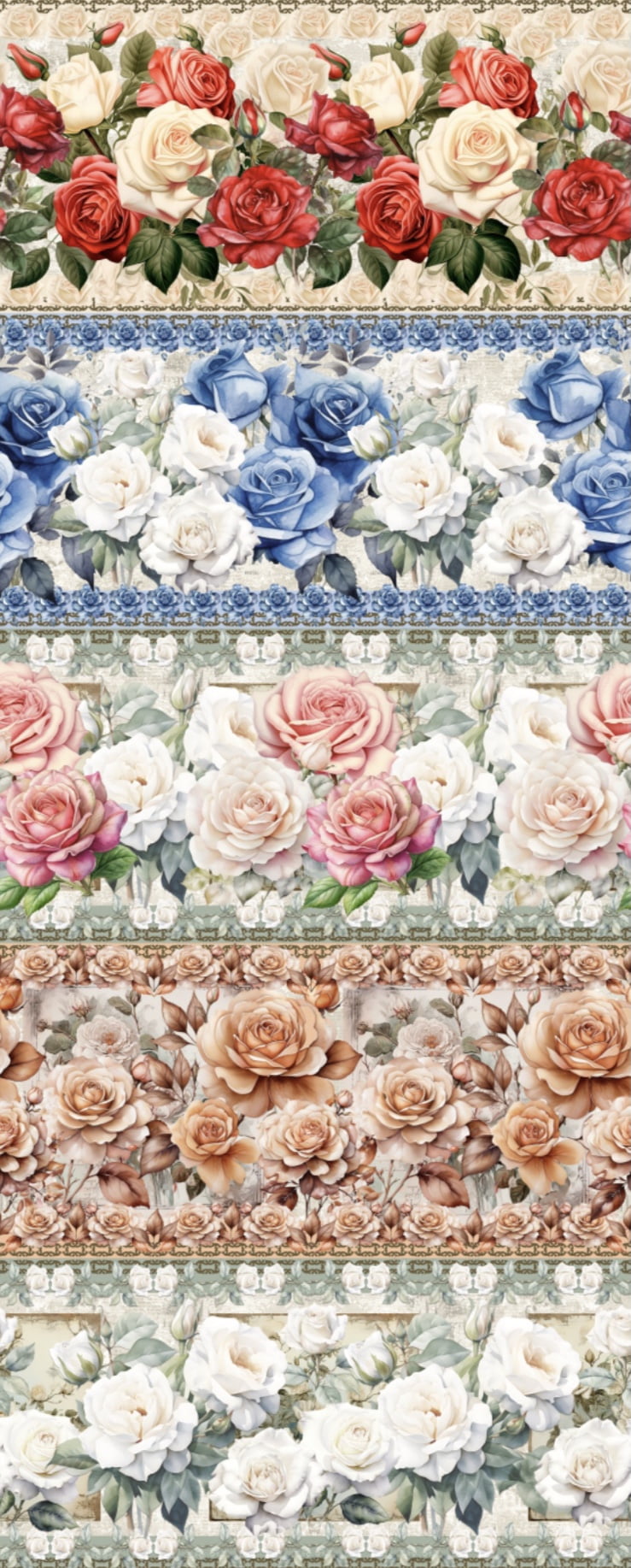 Tricoline estampa digital barrado vintage rosas - CORTES 0,55m x 1,50m
