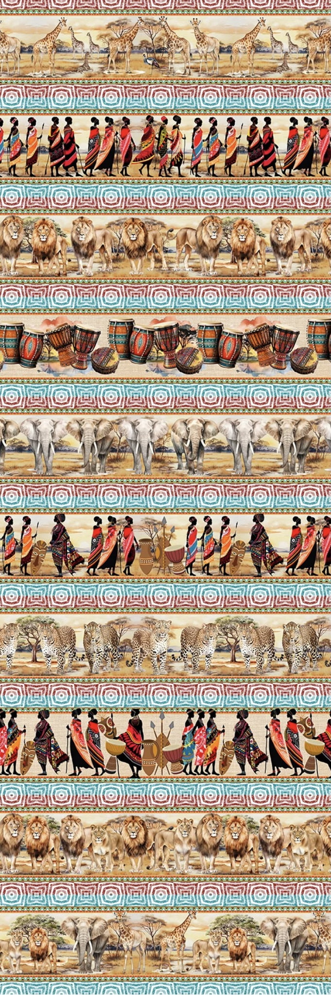 Tricoline estampa digital barrado estilo africano  - CORTES 0,55m x 1,50m