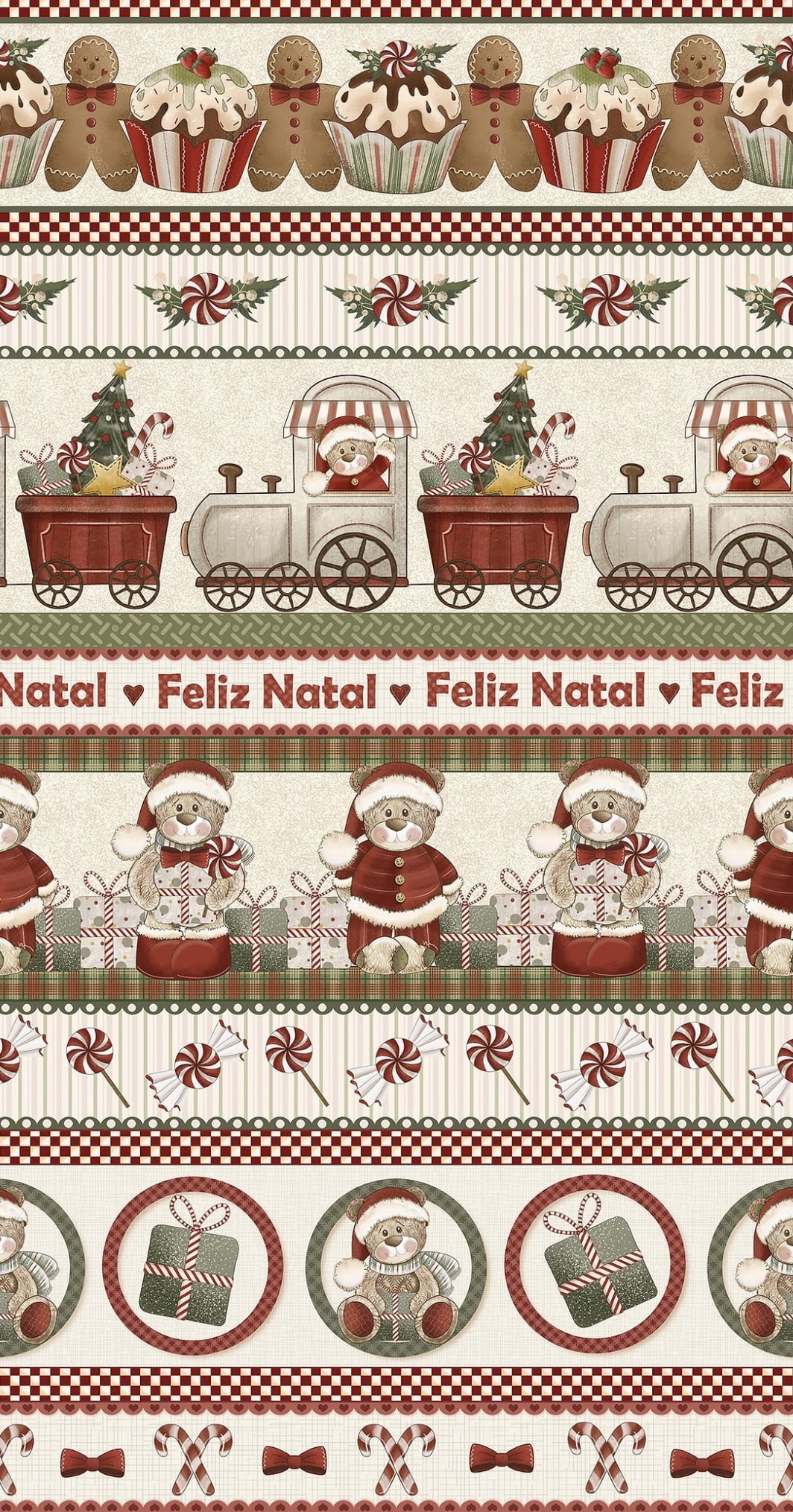 Tricoline estampa digital barrado ursos de natal 