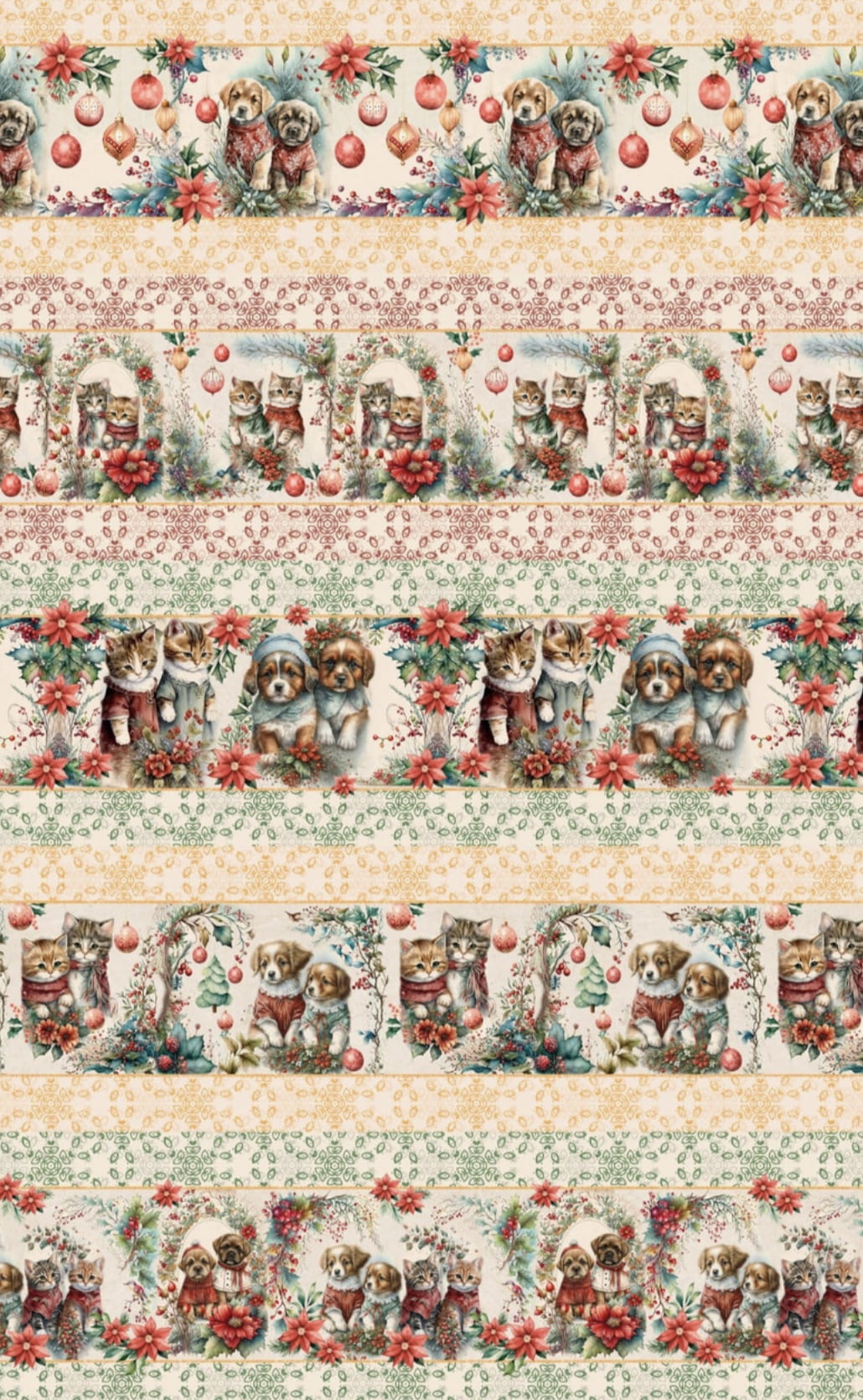 Tricoline estampa digital barrado amiguinhos pets de natal  - CORTES 0,55m x 1,50m 