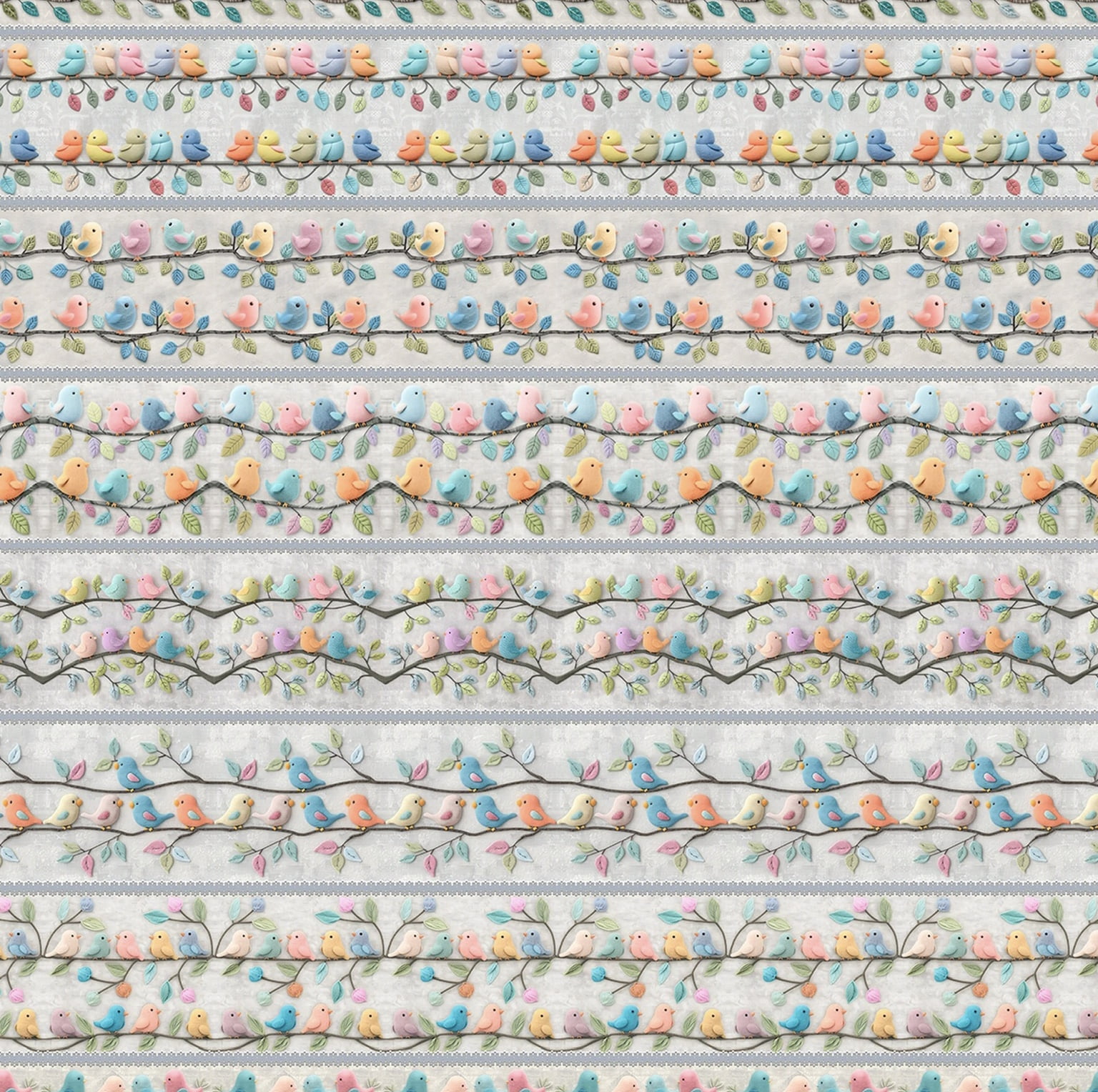 Tricoline estampa digital barrado passarinhos  - CORTES 0,55m x 1,50m