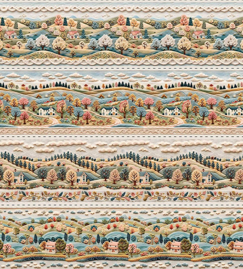 Tricoline estampa digital barrado paisagem  - CORTES 0,55m x 1,50m