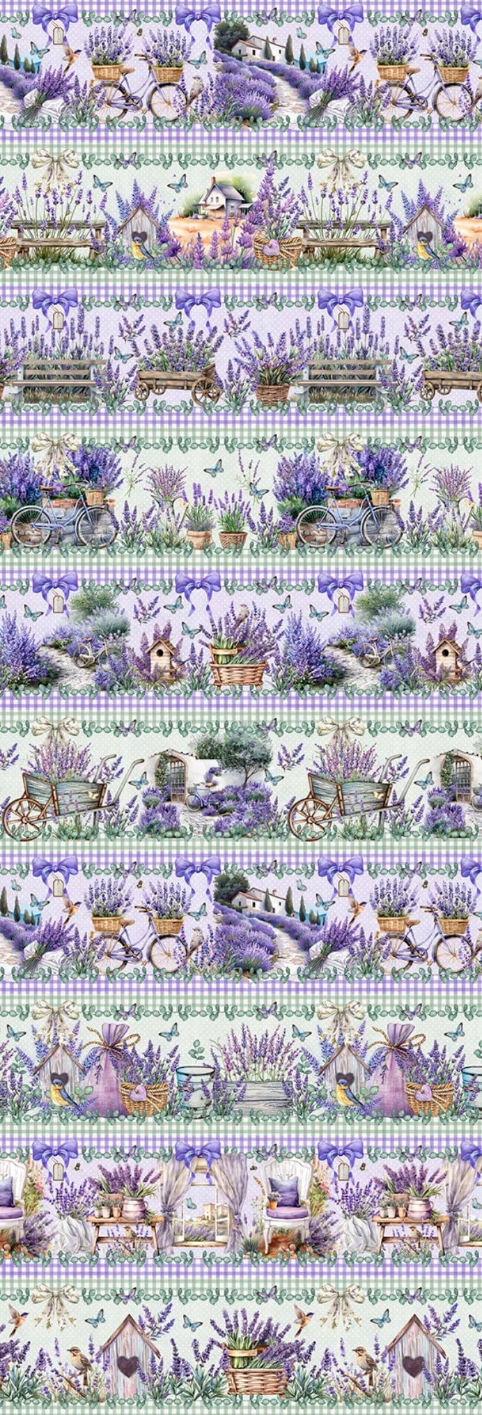 Tricoline estampa digital barrado jardim de lavandas - CORTES 0,55m x 1,50m