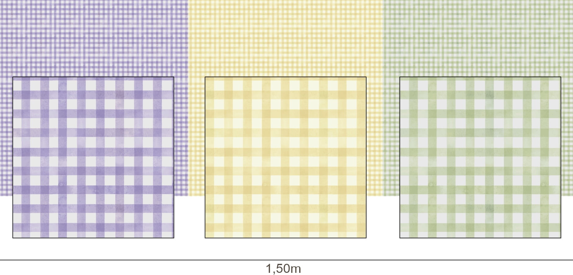 Tricoline estampa digital barrado xadrez lilás, amarelo e verde - CORTES 0,55m x 1,50m