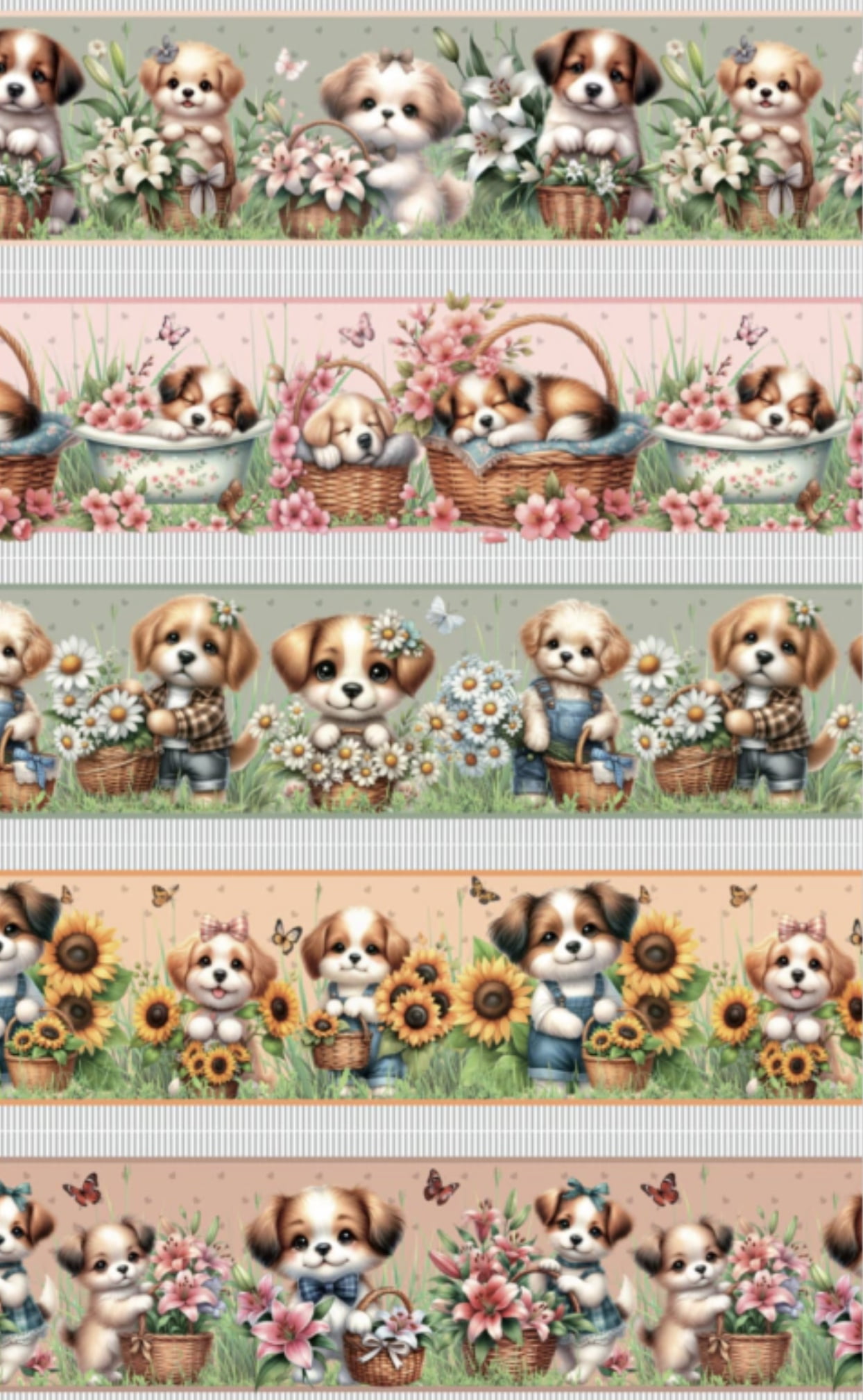 Tricoline estampa digital barrado pets cute - CORTES 0,55m x 1,50m