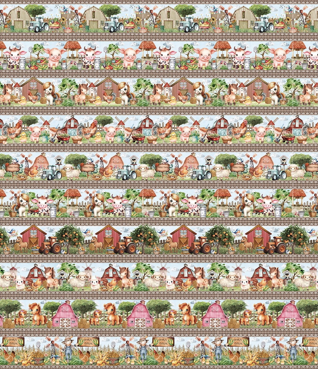 Tricoline estampa digital barrado minha fazendinha  - CORTES 0,55m x 1,50m