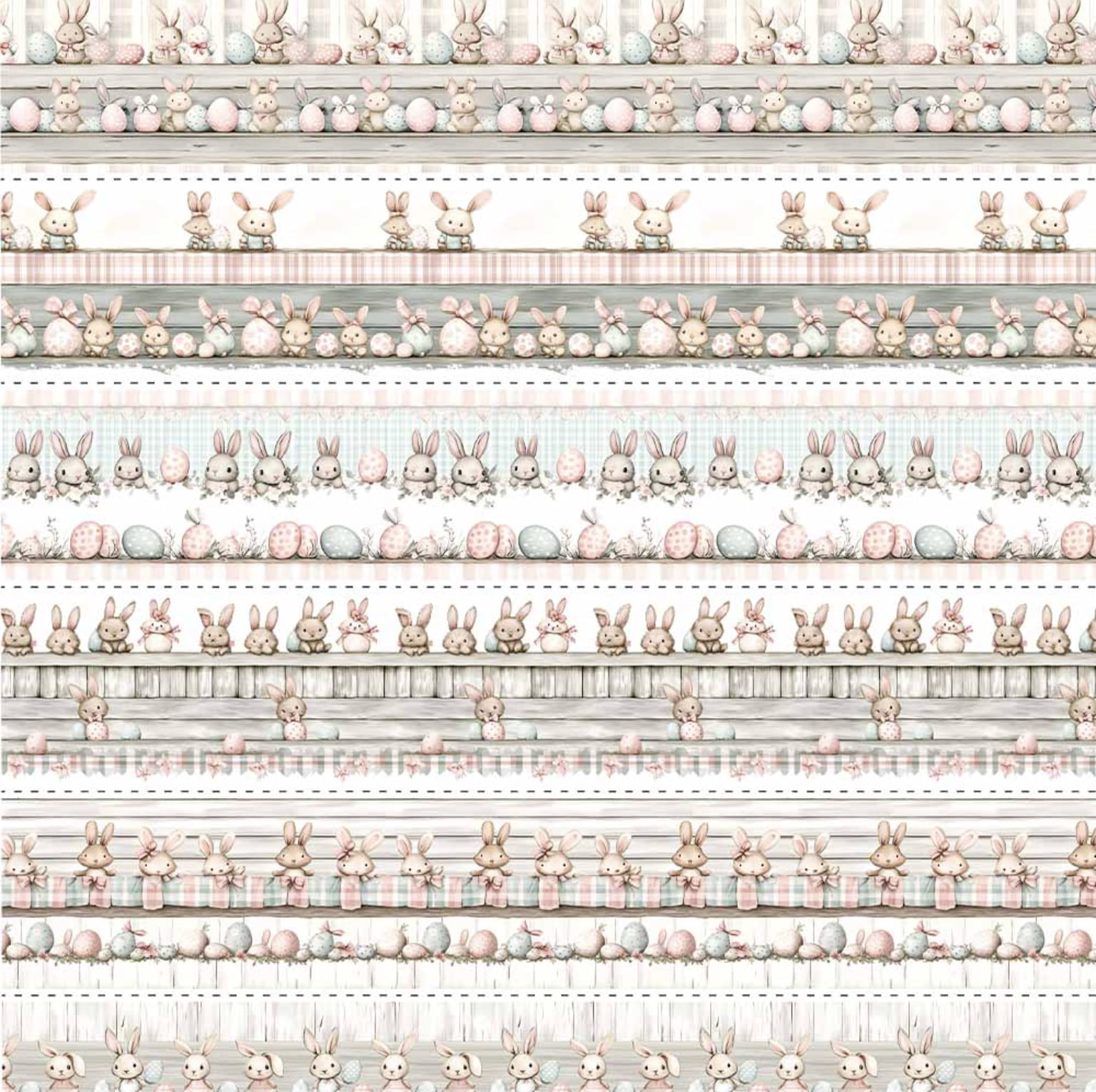 Tricoline estampa digital barrado coelhinhos delicados  - CORTES 0,55m x 1,50m