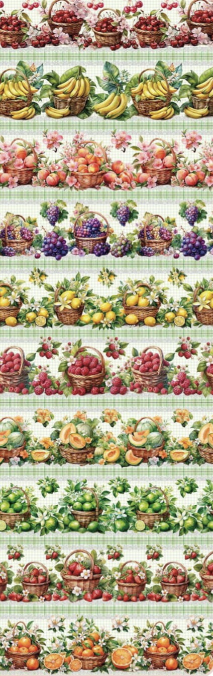 Tricoline estampa digital barrado cestas de frutas  - CORTES 0,55m x 1,50m