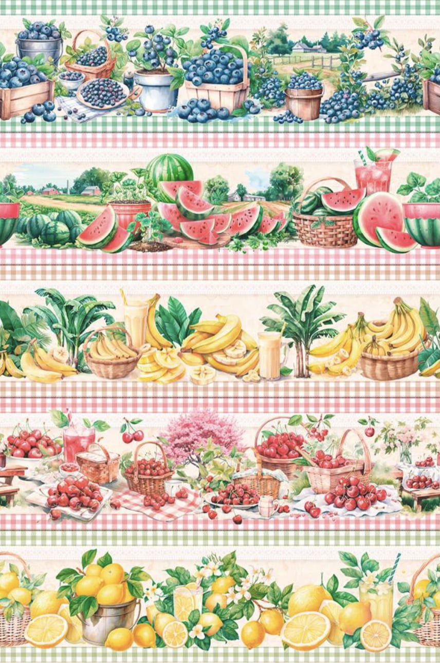 Tricoline estampa digital barrado frutas encantadas - CORTES 0,55m x 1,50m