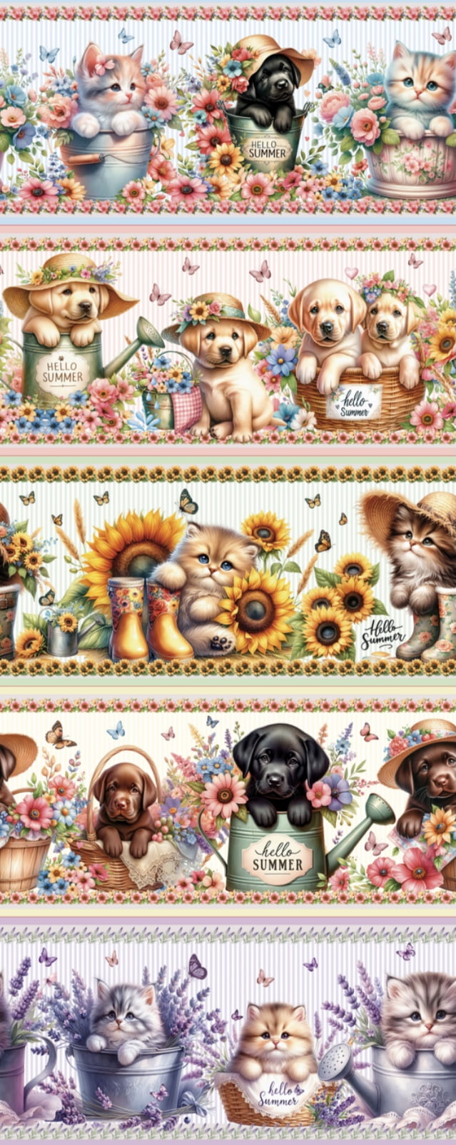 Tricoline estampa digital barrado summer pets - CORTES 0,55m x 1,50m