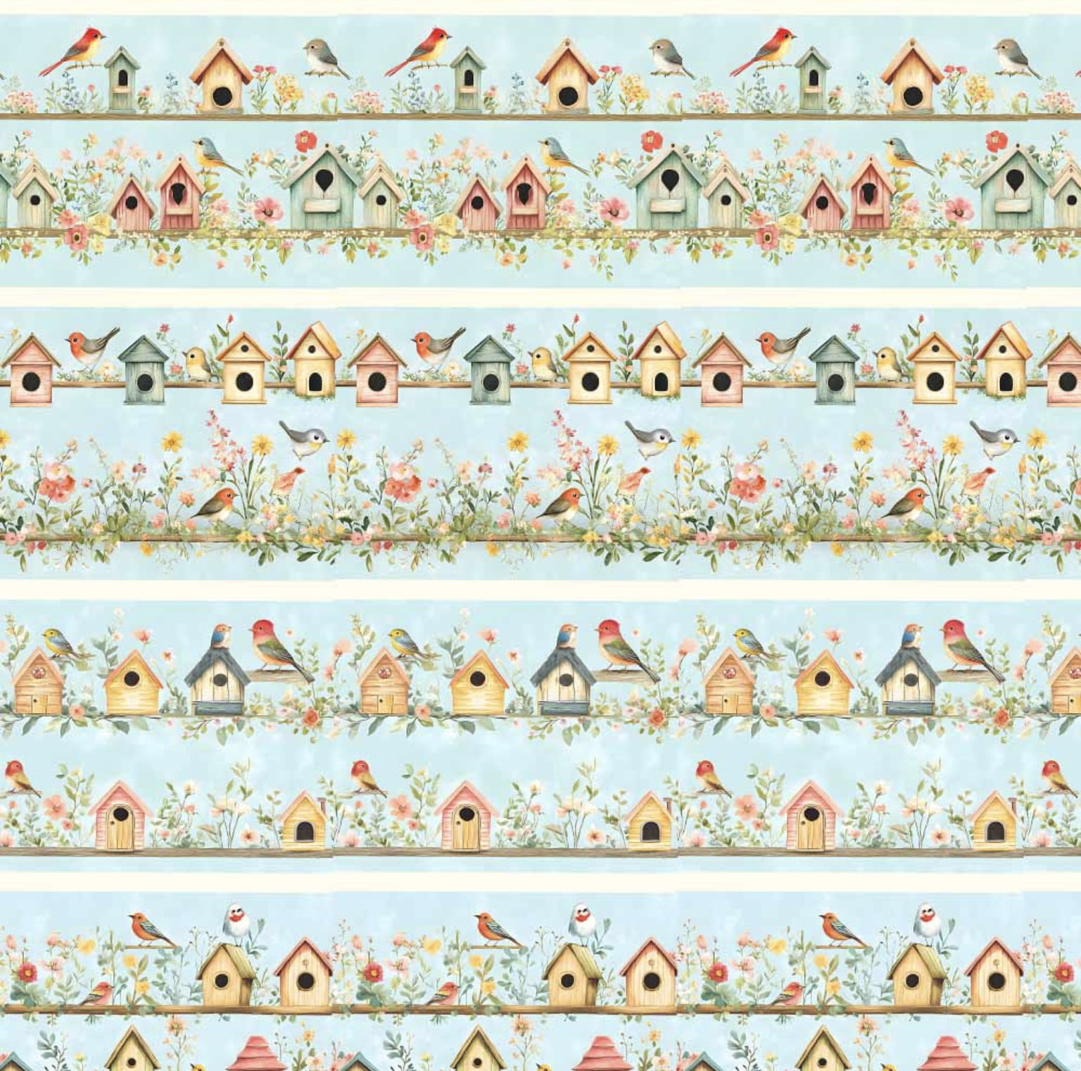 Tricoline estampa digital barrado casa de passarinhos  - CORTES 0,55m x 1,50m