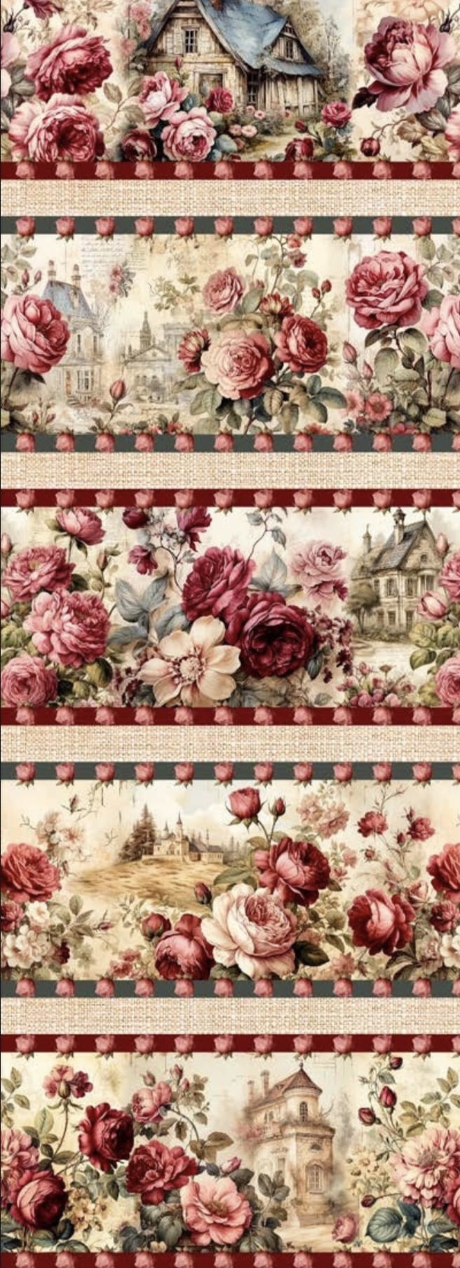 Tricoline estampa digital barrado rosas vintage  - CORTES 0,55m x 1,50m