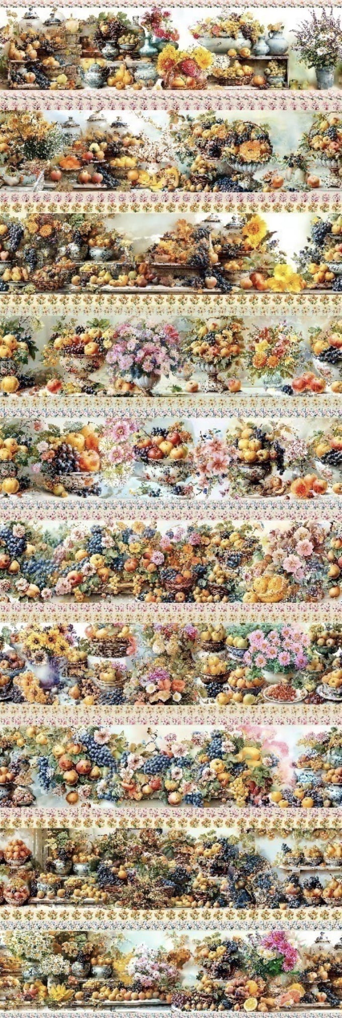 Tricoline estampa digital barrado flores e frutas  - CORTES 0,55m x 1,50m