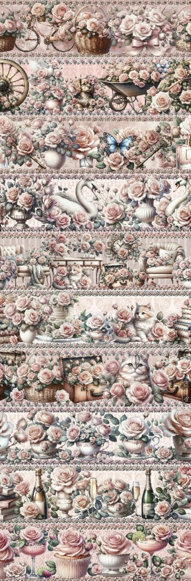 Tricoline estampa digital barrado rosas cálidas  - CORTES 0,55m x 1,50m
