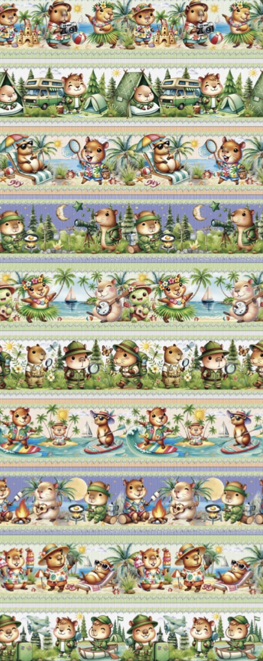 Tricoline estampa digital barrado capivara aventureira - CORTES 0,55m x 1,50m