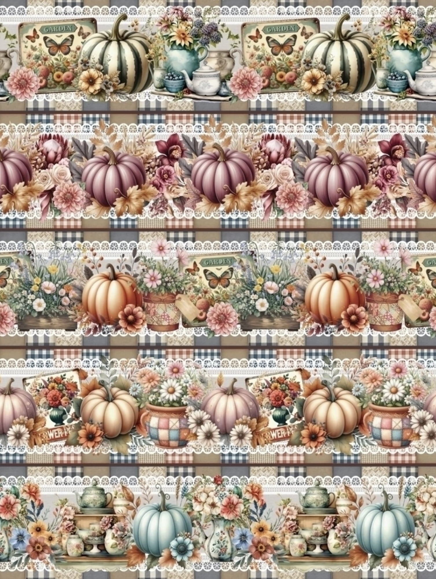 Tricoline estampa digital barrado abóboras extraordinárias  - CORTES 0,55m x 1,50m 