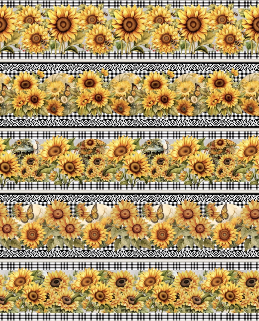 Tricoline estampa digital barrado girassóis maravilhosos - CORTES 0,55m x 1,50m 