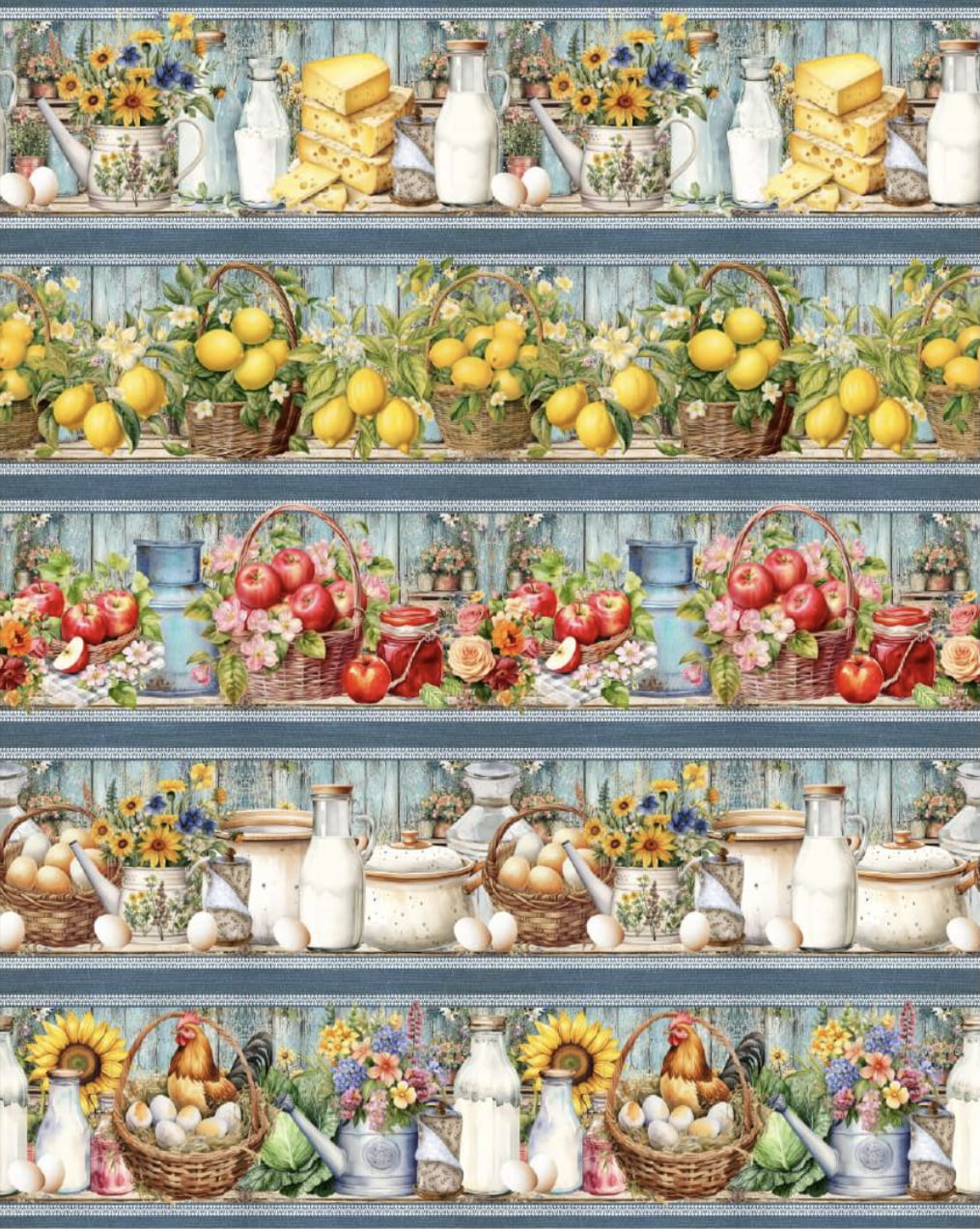 Tricoline estampa digital barrado cozinha de fazenda  - CORTES 0,55m x 1,50m 