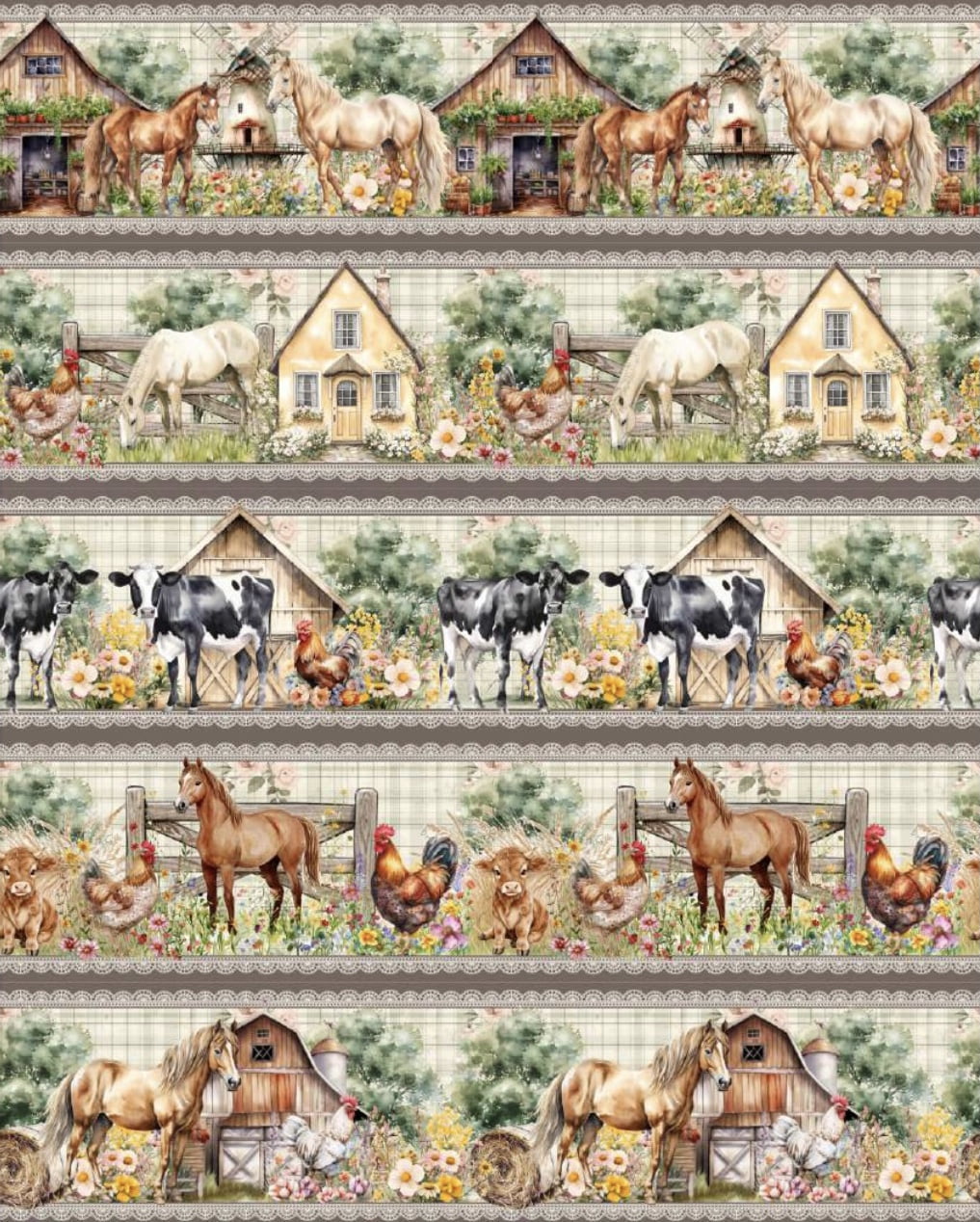 Tricoline estampa digital barrado fazenda  - CORTES 0,55m x 1,50m 