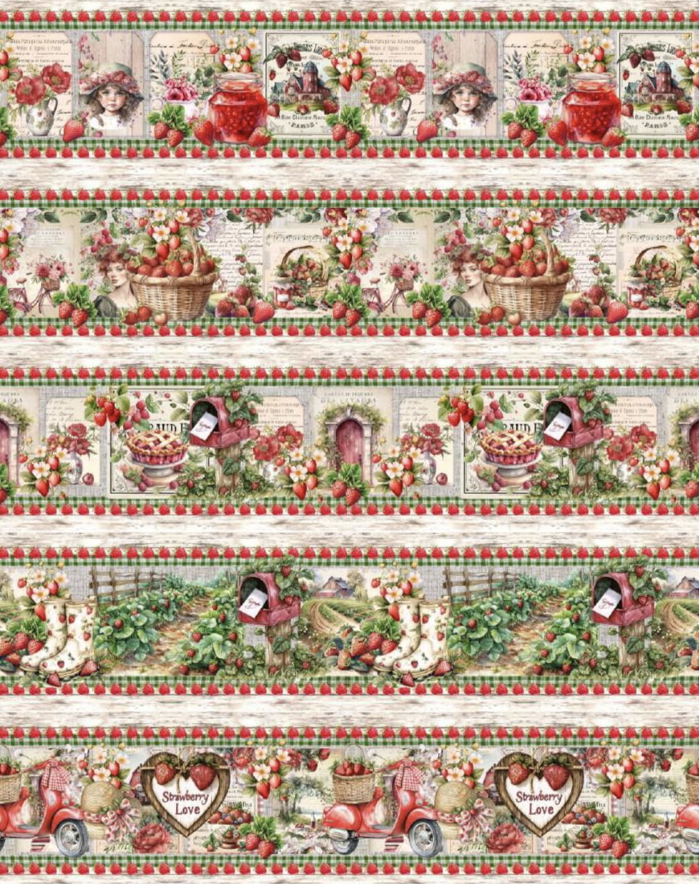 Tricoline estampa digital barrado moranguinho - CORTES 0,55m x 1,50m 