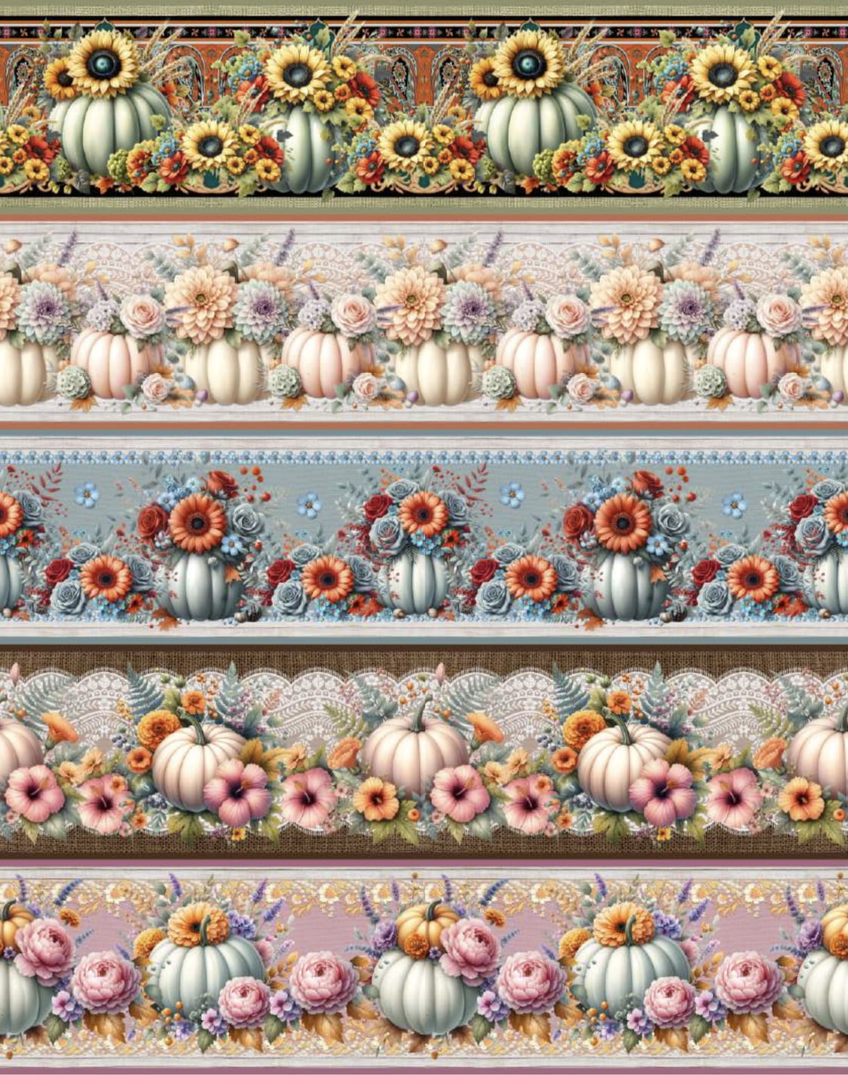 Tricoline estampa digital barrado abóboras florais  - CORTES 0,55m x 1,50m 