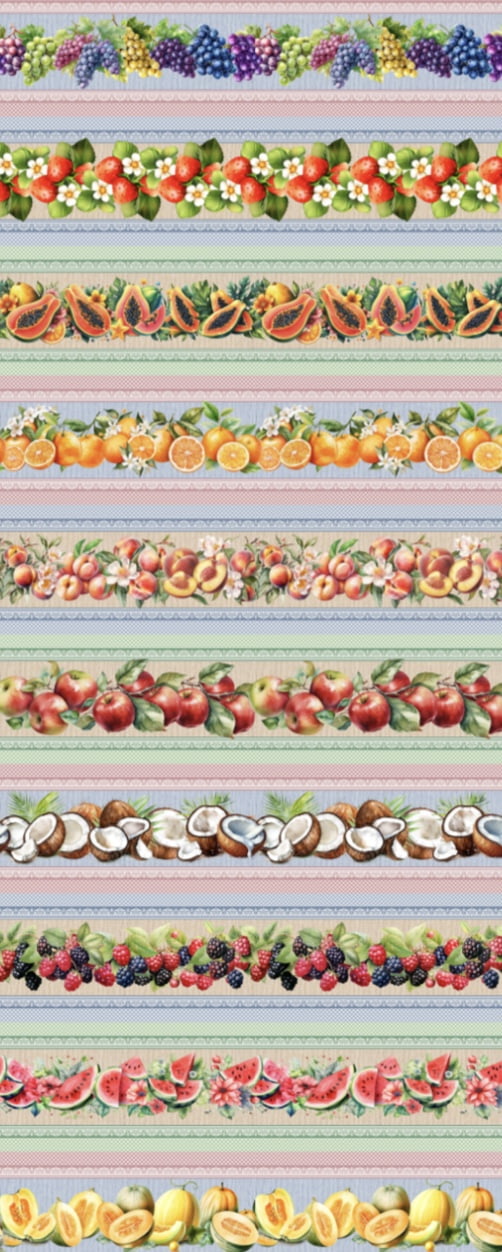 Tricoline estampa digital barrado fruits  - CORTES 0,55m x 1,50m 