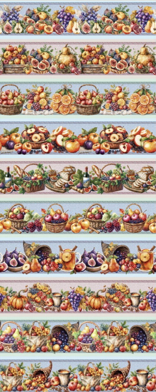 Tricoline estampa digital barrado frutas vintage  - CORTES 0,55m x 1,50m 