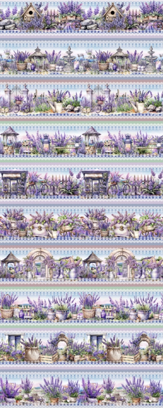 Tricoline estampa digital barrado lavandas perfeitas - CORTES 0,55m x 1,50m 