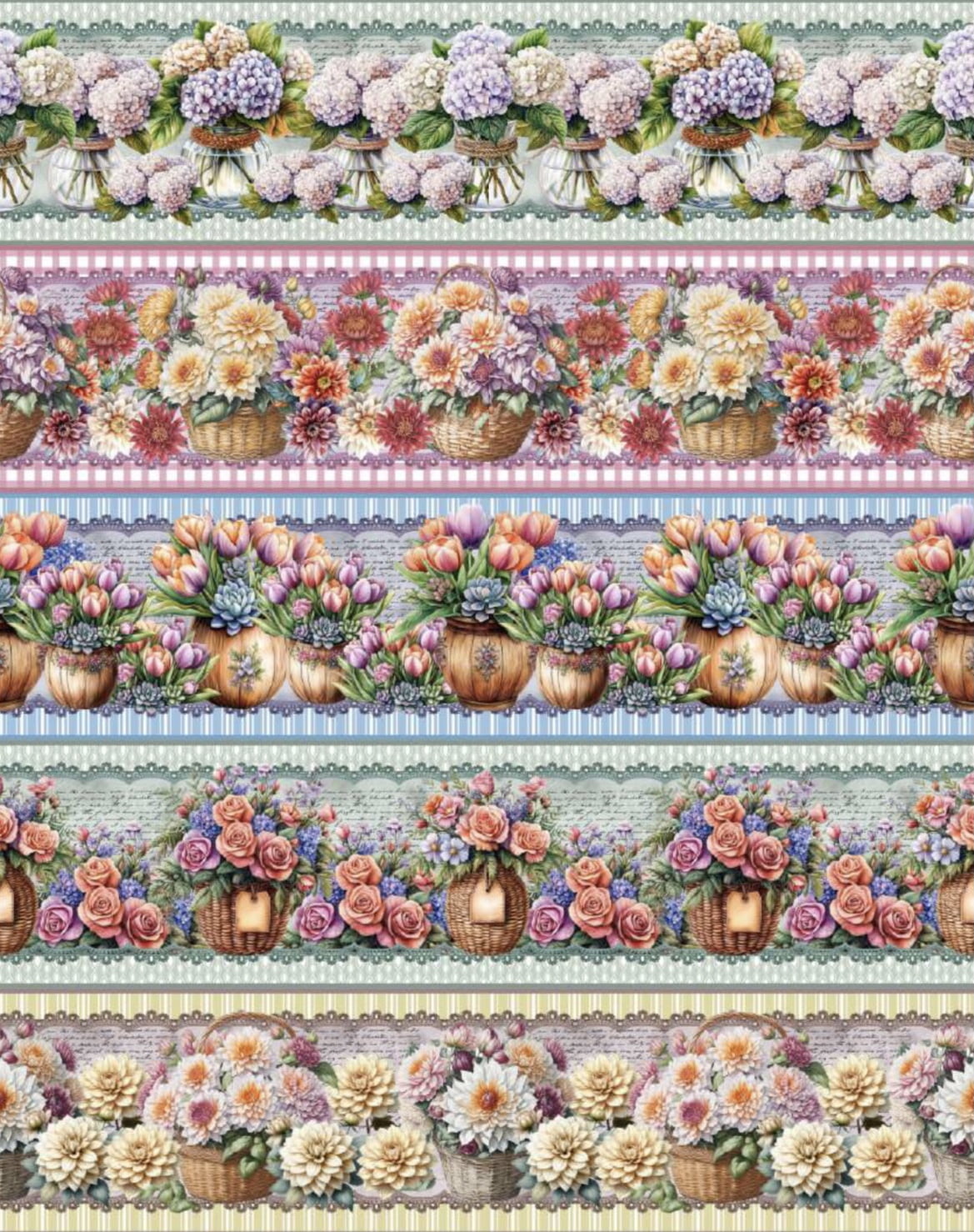 Tricoline estampa digital barrado flower  - CORTES 0,55m x 1,50m 