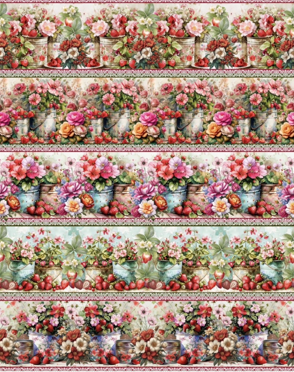 Tricoline estampa digital barrado lata de flores - CORTES 0,55m x 1,50m