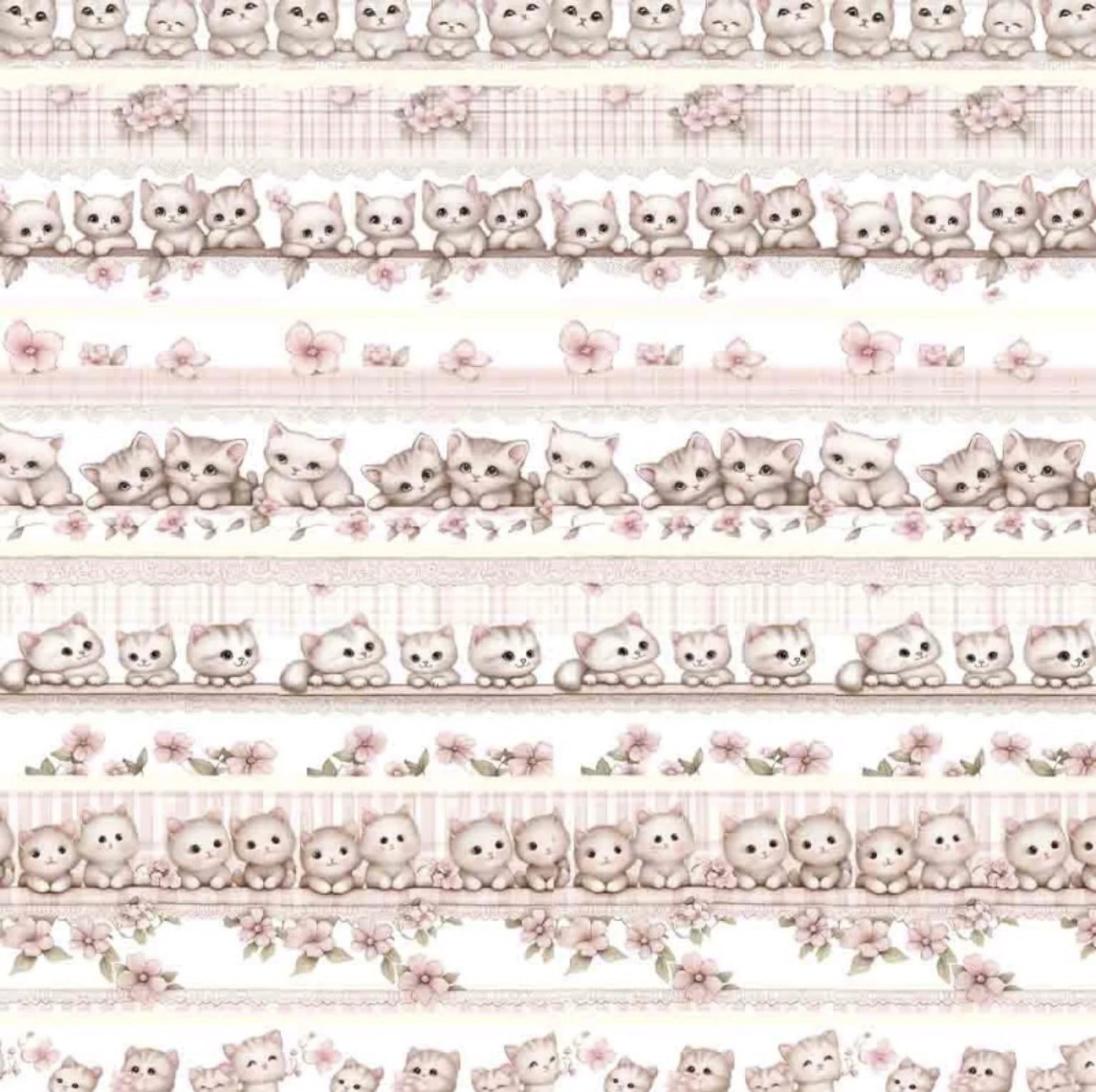 Tricoline estampa digital barrado kitties - CORTES 0,55m x 1,50m