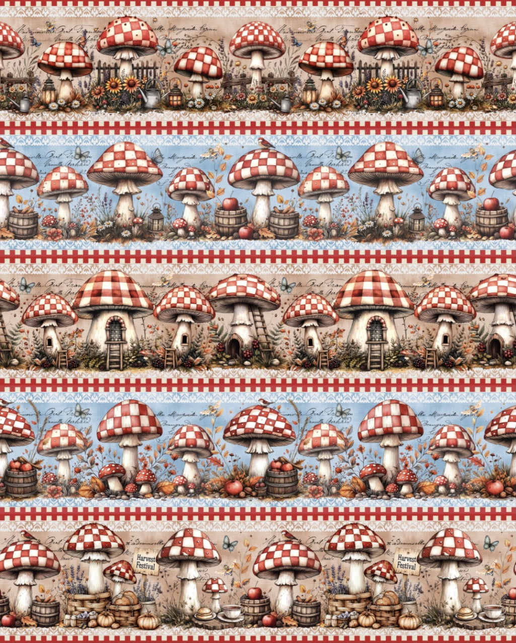 Tricoline estampa digital barrado cogumelos - CORTES 0,55m x 1,50m