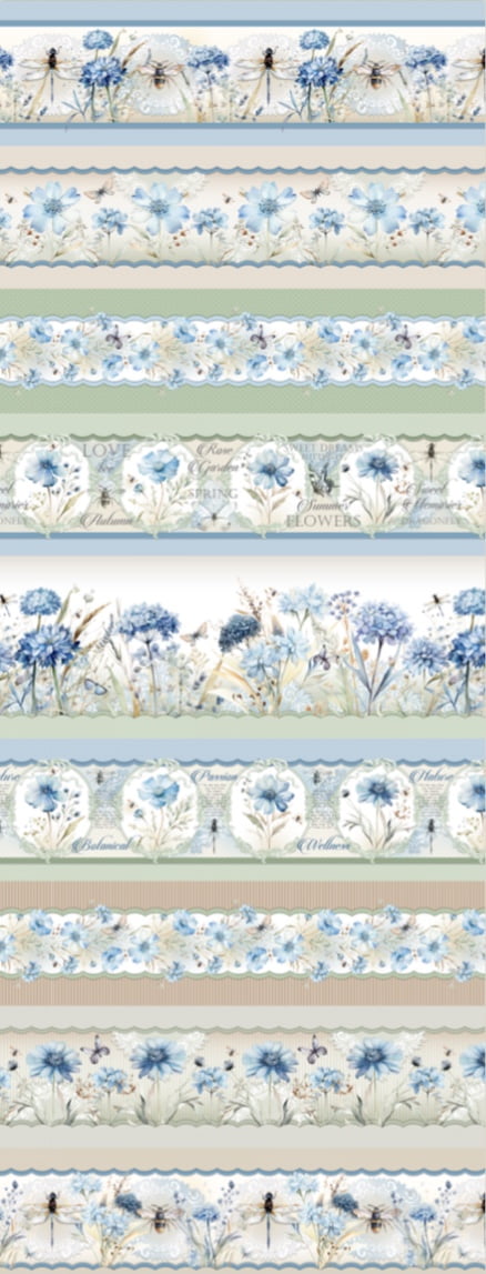 Tricoline estampa digital barrado blue garden  - CORTES 0,55m x 1,50m 