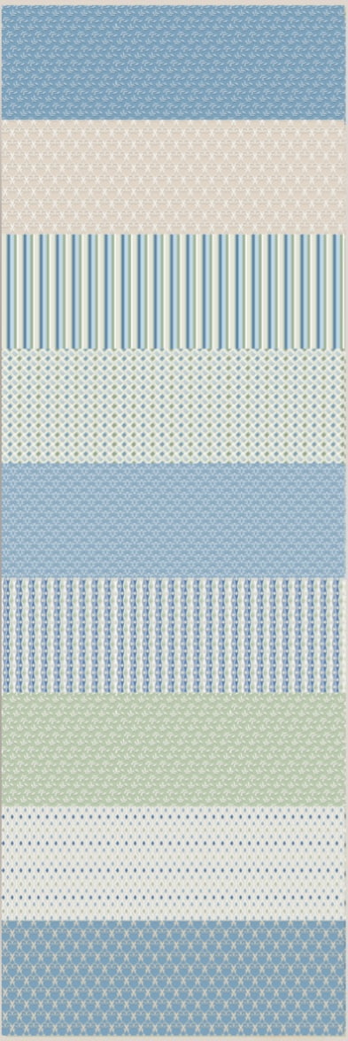 Tricoline estampa digital barrado composê blue garden - CORTES 0,55m x 1,50m