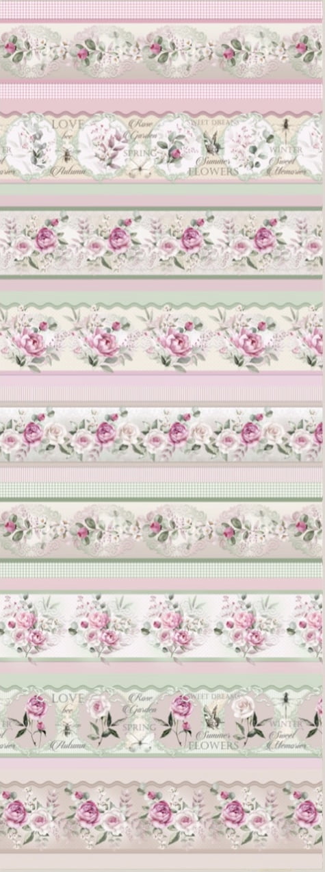 Tricoline estampa digital barrado rose garden  - CORTES 0,55m x 1,50m 