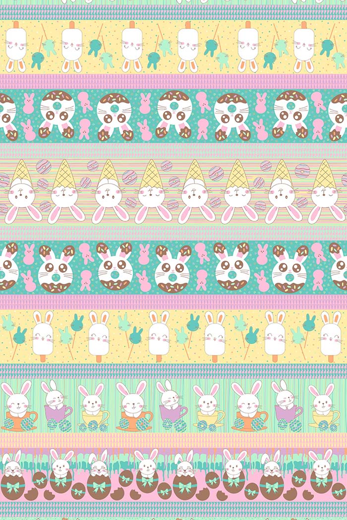 Tricoline estampado barrado coelhos candy - CORTES 0,55m x 1,50m  