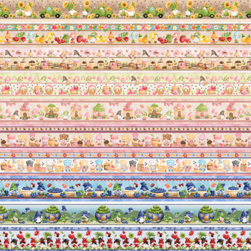 Tricoline estampa digital barrado gnomos coloridos - CORTES 0,55m x 1,50m