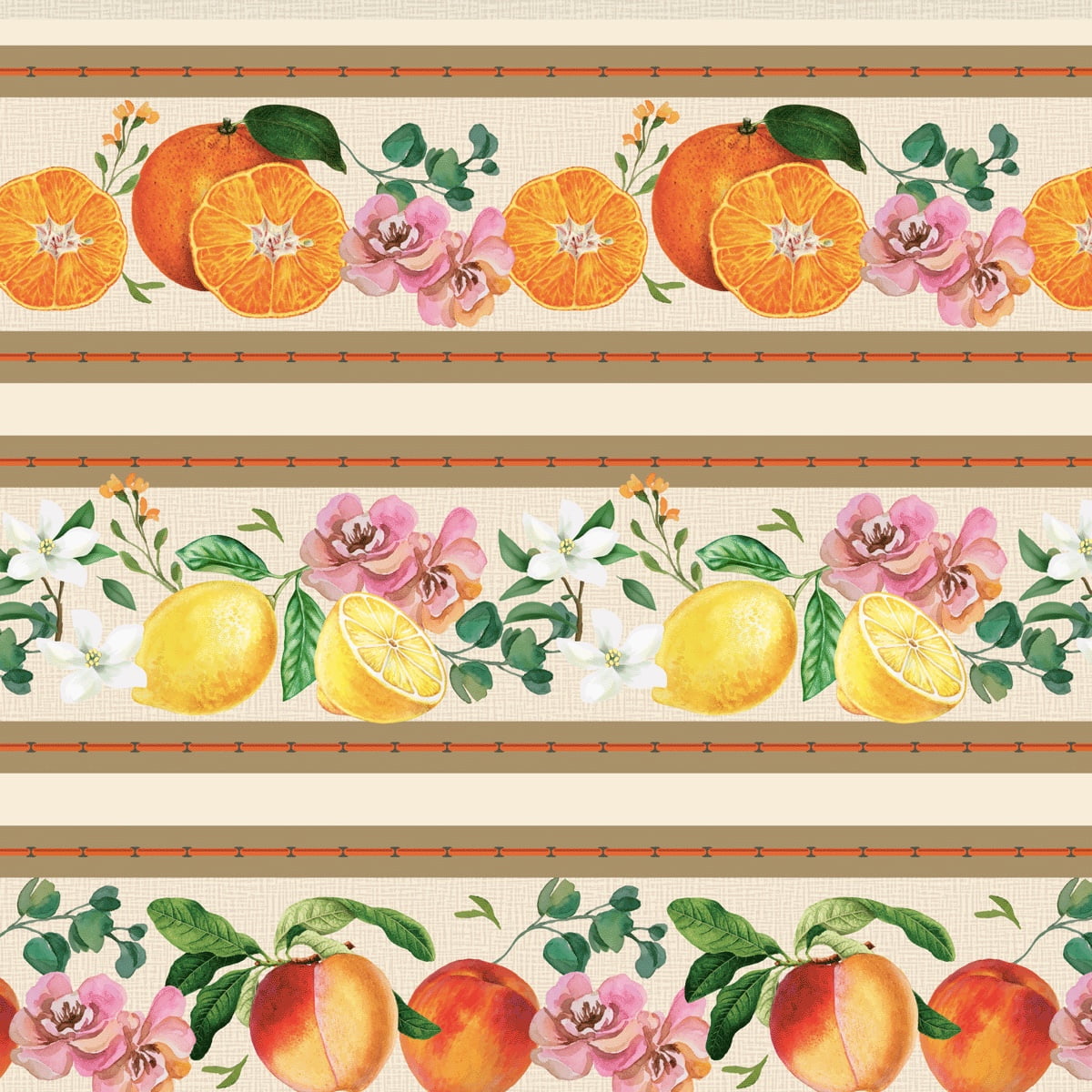 Tricoline estampa digital barrado frutas variadas  - CORTES 0,55m x 1,50m